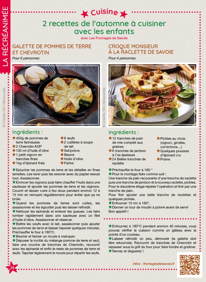 Recette en famille 100 % Fromages de Savoie, tirée du magazine RécréAmômes