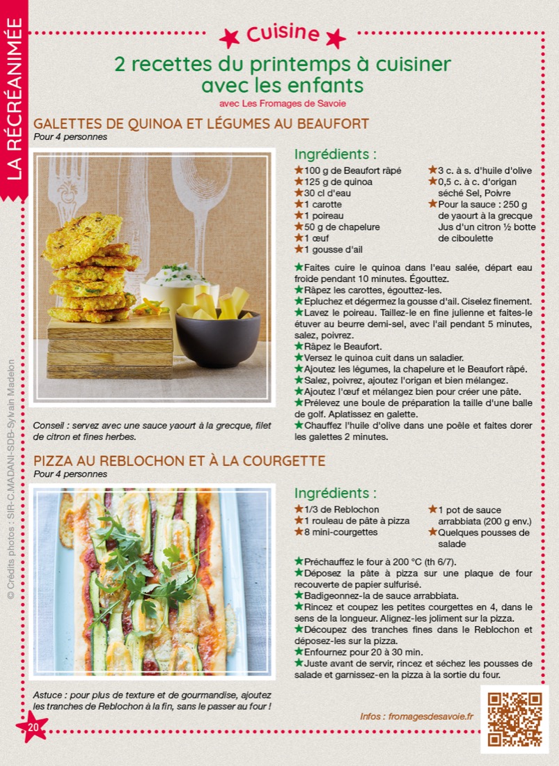 Recette en famille 100 % Fromages de Savoie, tirée du magazine RécréAmômes
